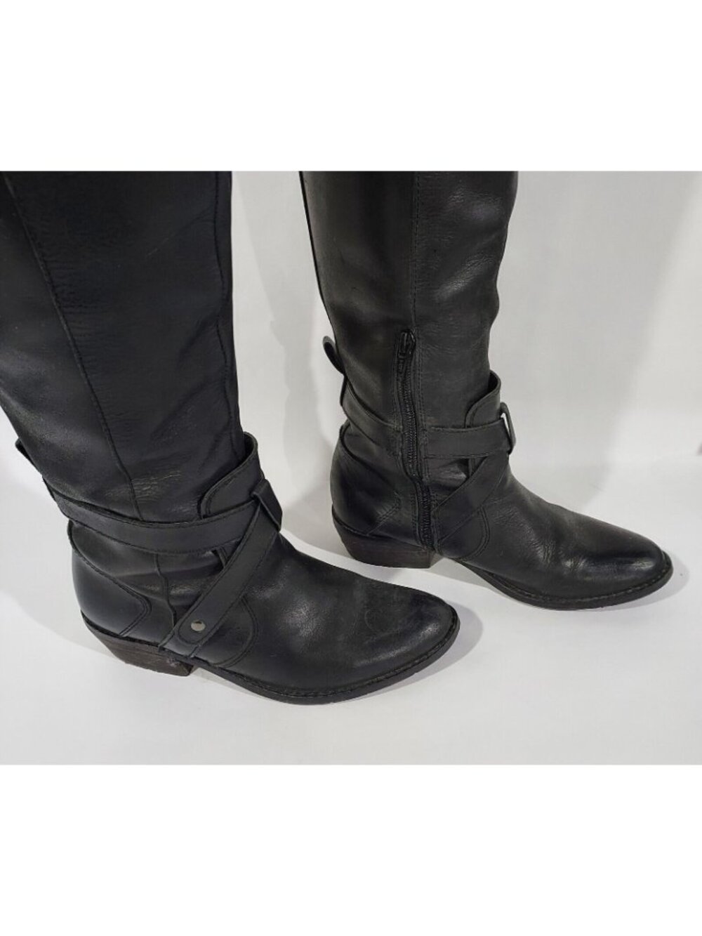 Dolce Vita Black Leather Tall Boots Womens Size 6 Casual Low Heel Side Zip - Picture 5 of 11